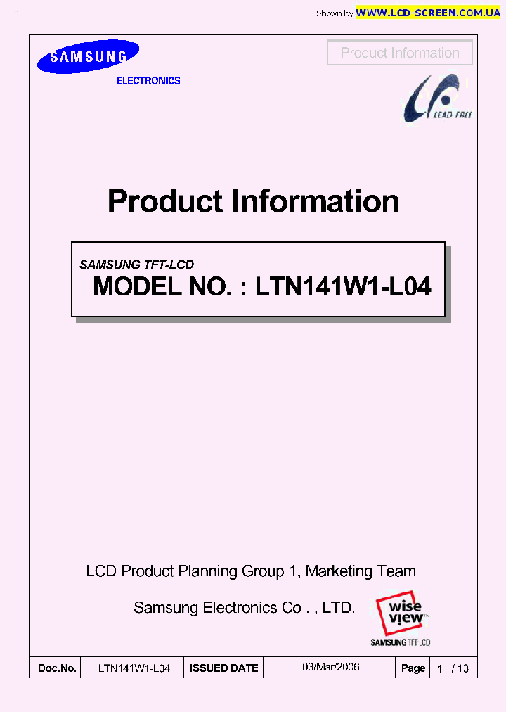 LTN141W1-L04_6378088.PDF Datasheet