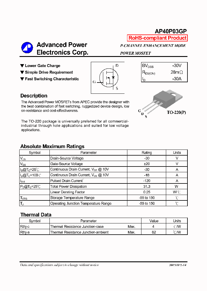 AP40P03GP_6386150.PDF Datasheet
