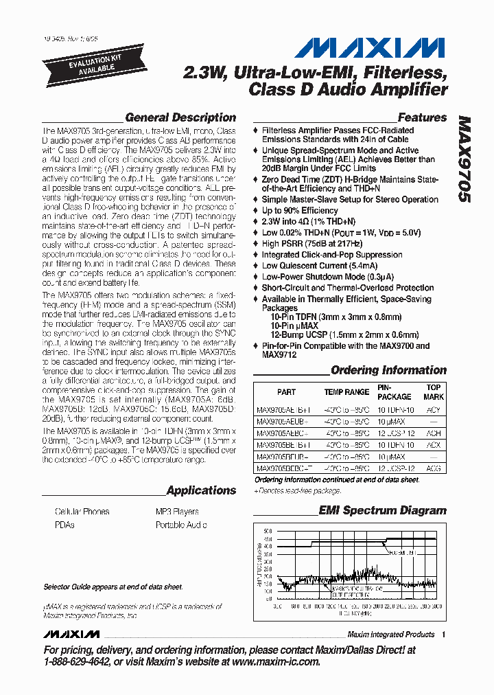 MAX9705DETB_6400389.PDF Datasheet