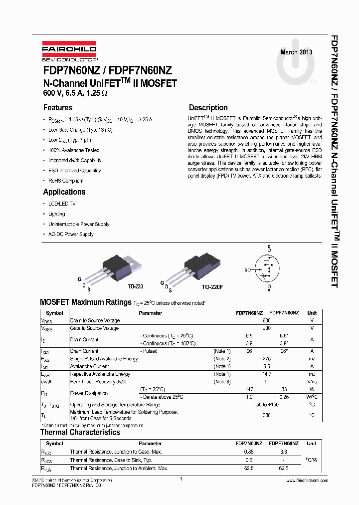 FDP7N60NZ_6414191.PDF Datasheet