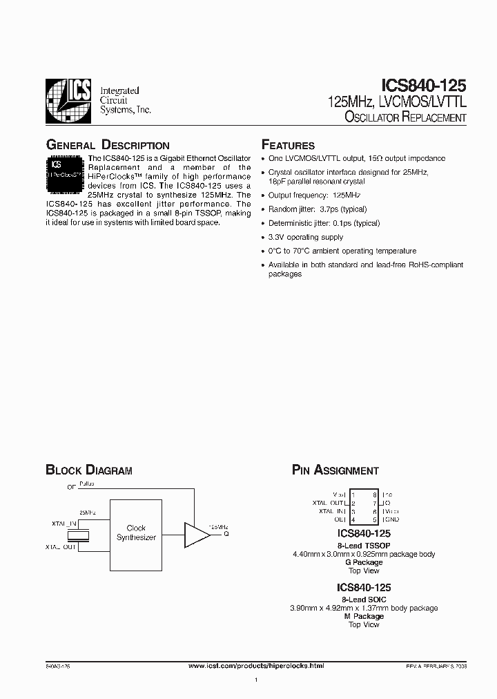 ICS840AG-125T_6434285.PDF Datasheet