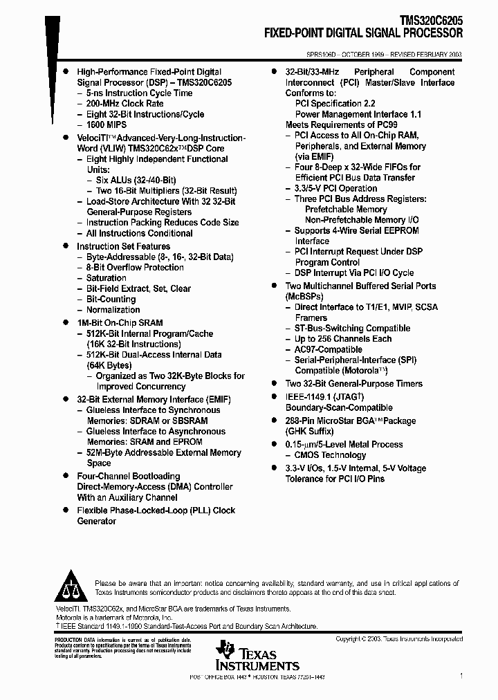 TMS320C6205-200_6460629.PDF Datasheet