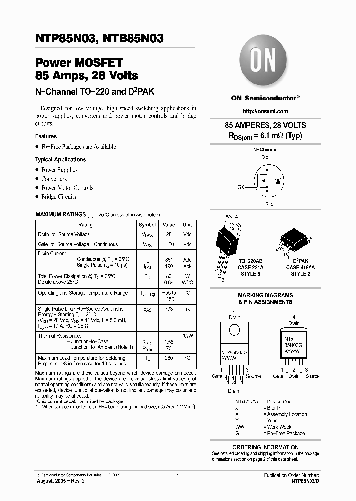 NTP85N03_6462339.PDF Datasheet