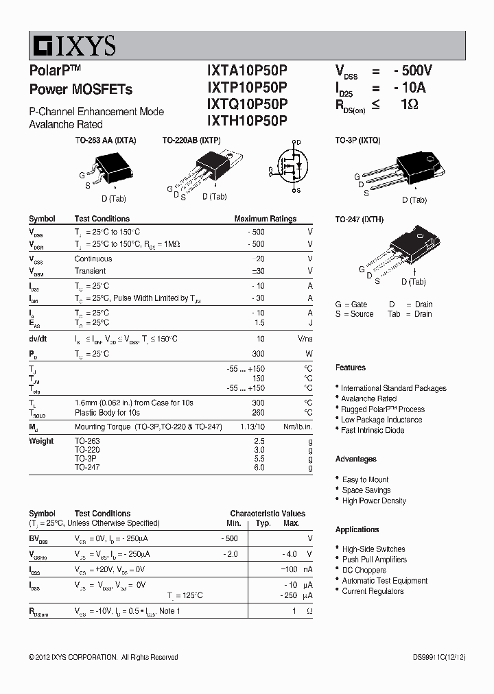 IXTP10P50P_6467350.PDF Datasheet