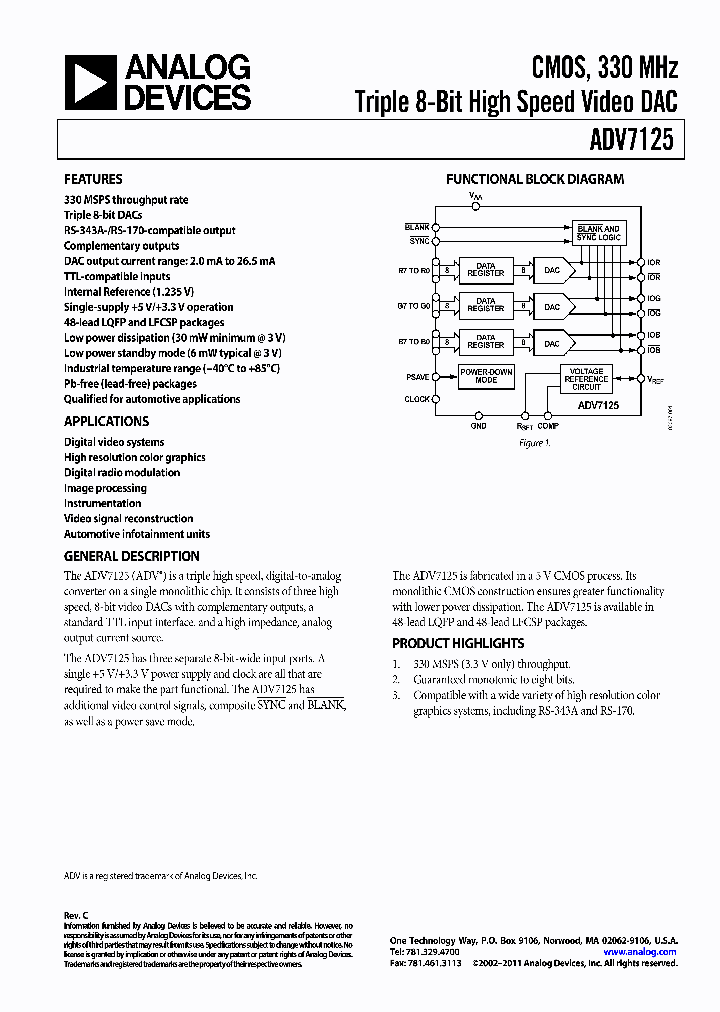 ADV7125BCPZ170_6477146.PDF Datasheet