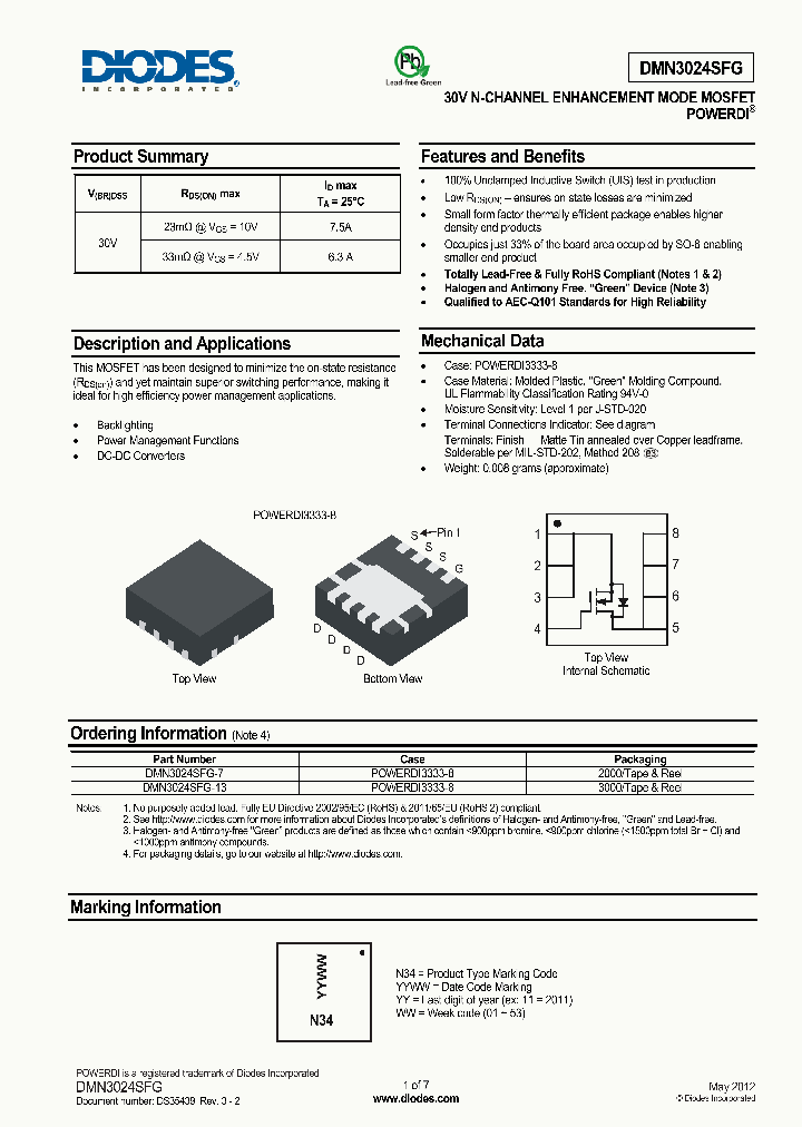 DMN3024SFG_6482331.PDF Datasheet