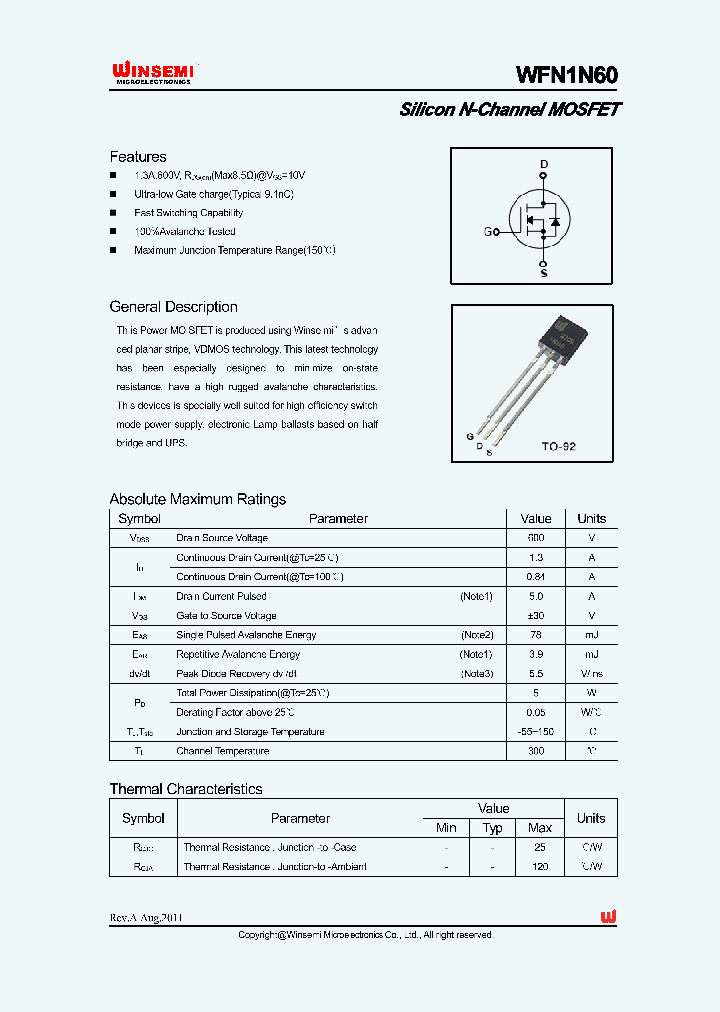 WFN1N60_6515915.PDF Datasheet