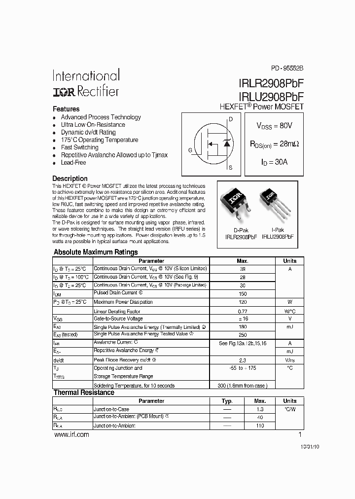IRLR2908TRLPBF_6518240.PDF Datasheet