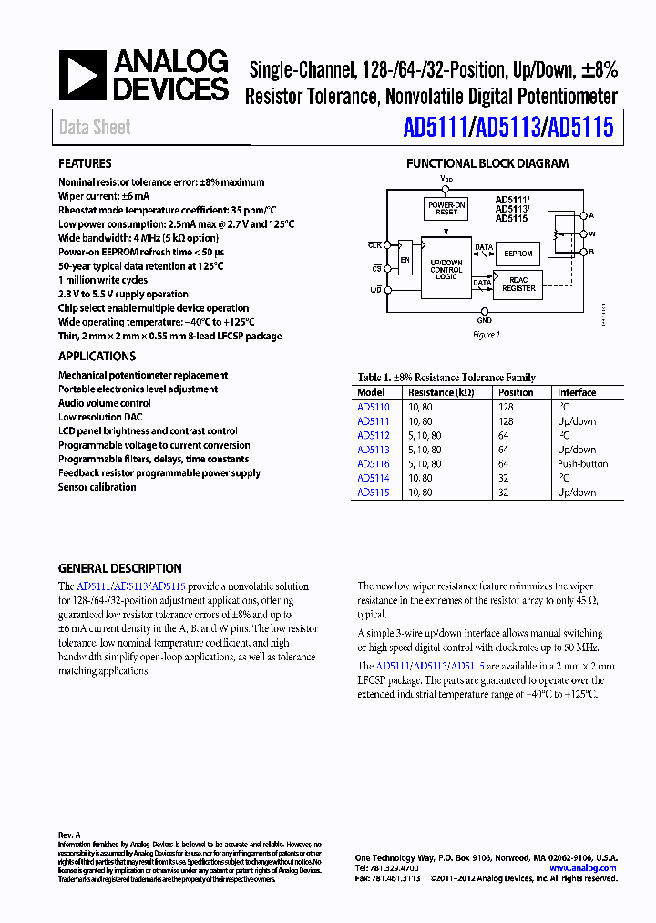 AD5111BCPZ10-RL7_6520304.PDF Datasheet