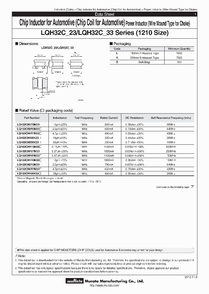 LQH32CH100K23B_6523309.PDF Datasheet