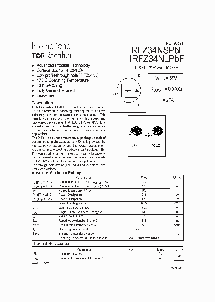 IRFZ34NSTRRPBF_6524215.PDF Datasheet