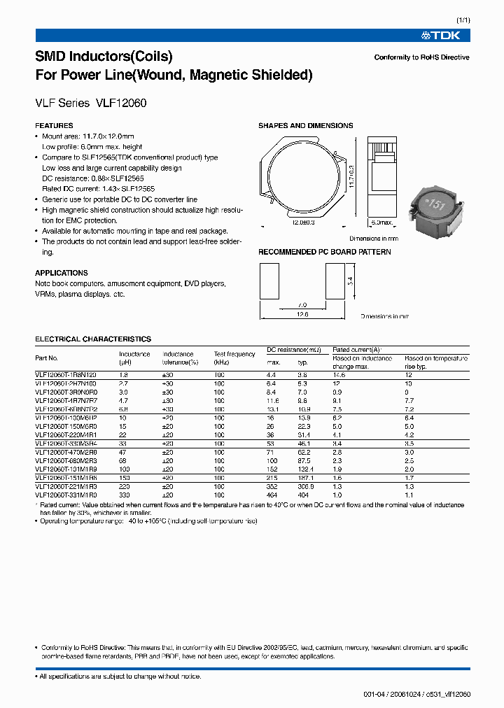 VLF12060T-6R8N7R2_6555851.PDF Datasheet