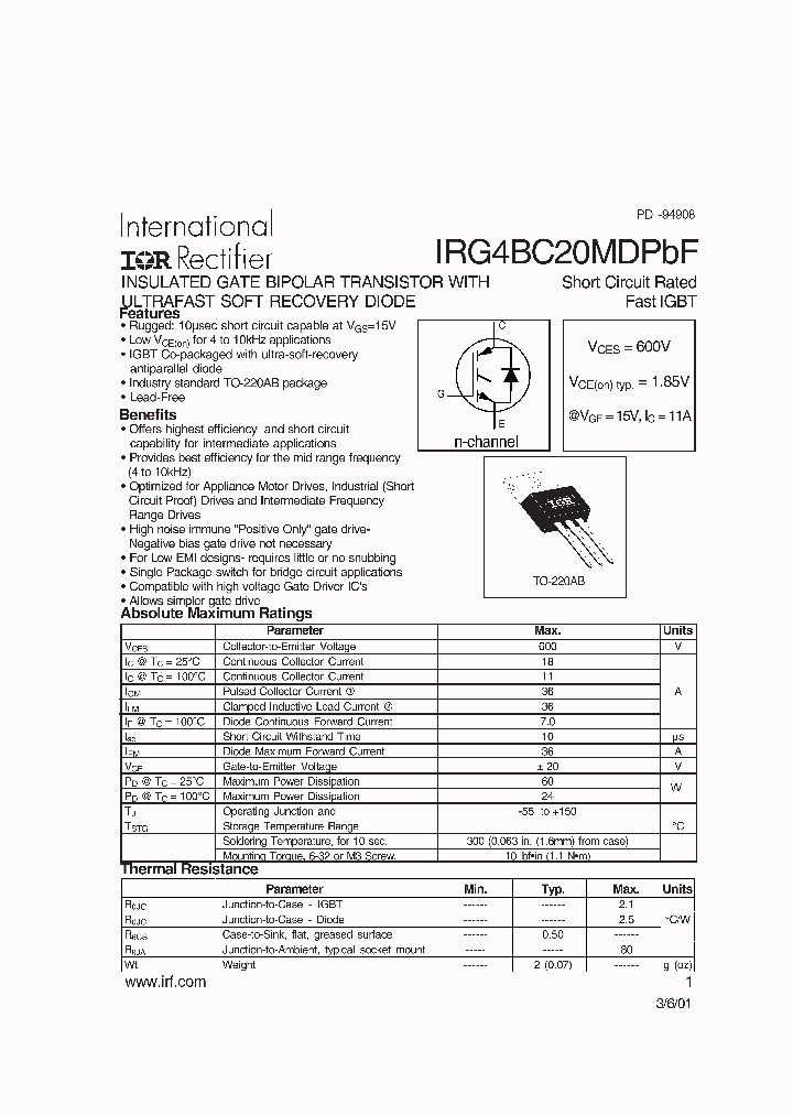 IRG4BC20MDPBF_6560281.PDF Datasheet