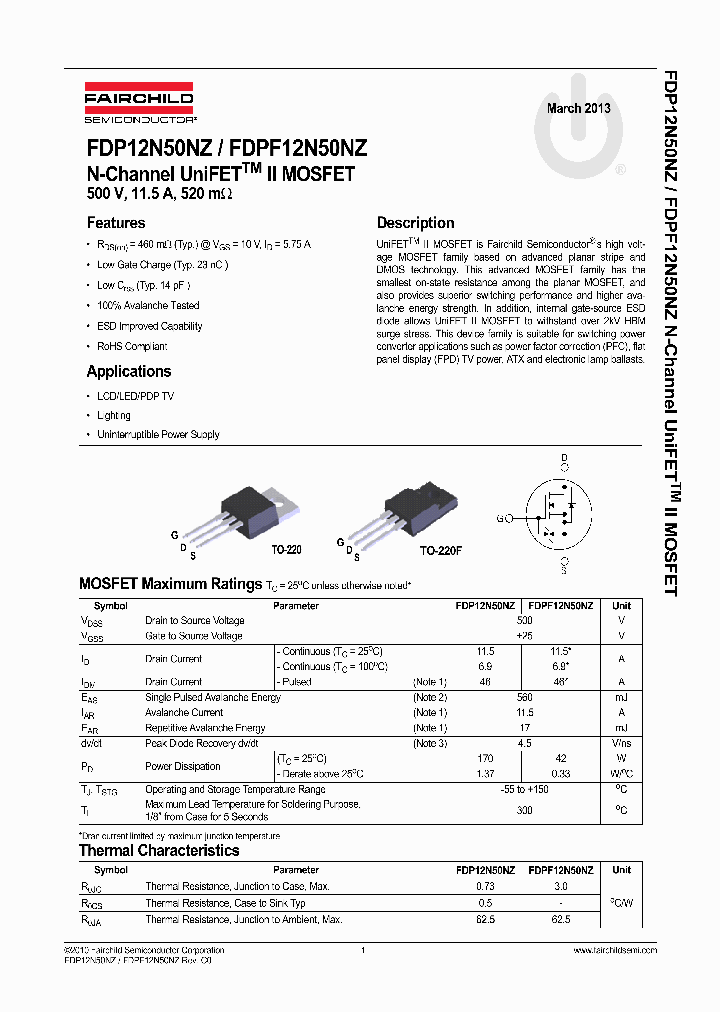 FDPF12N50NZ_6570210.PDF Datasheet