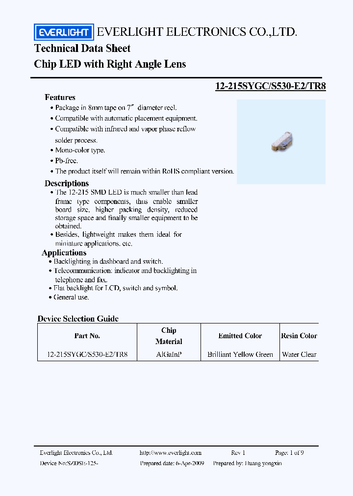 12-215SYGC-S530-E2-TR8_6587585.PDF Datasheet