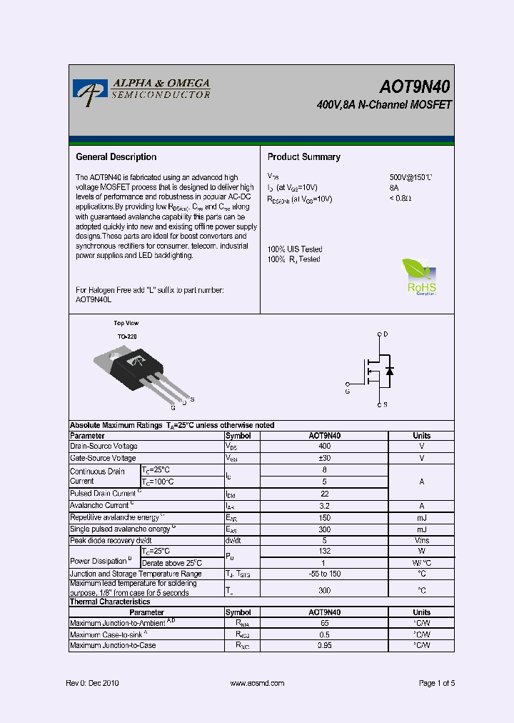 AOT9N40_6587891.PDF Datasheet
