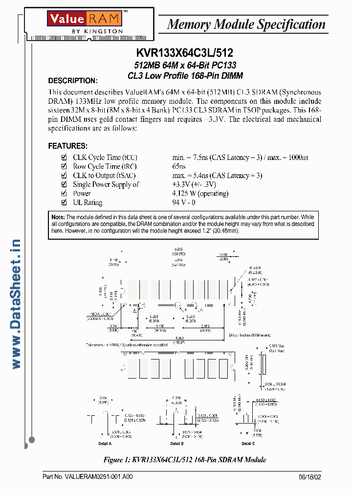 KVR133X64C3L512_6584047.PDF Datasheet