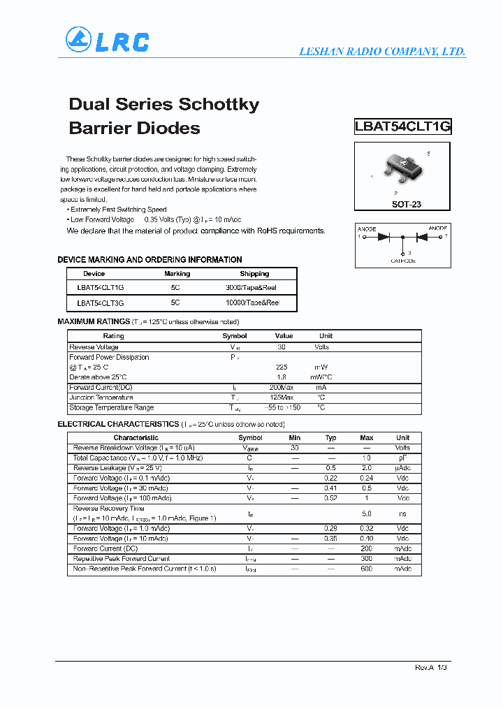 LBAT54CLT3G_6597615.PDF Datasheet