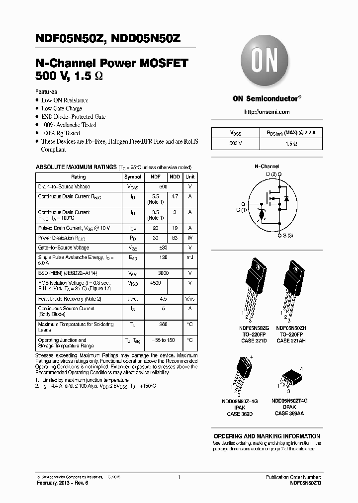 NDF05N50ZG_6598922.PDF Datasheet