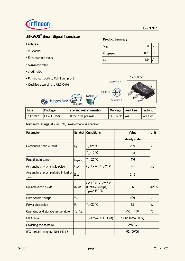 BSP170PE6327T_6599013.PDF Datasheet