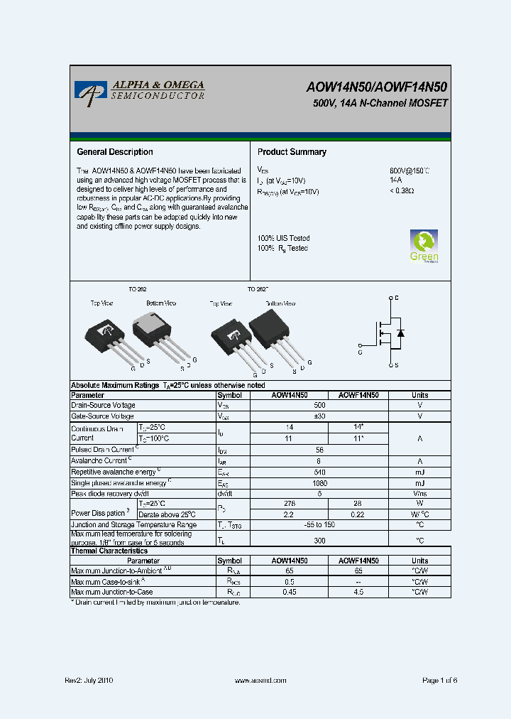 AOW14N50_6603682.PDF Datasheet