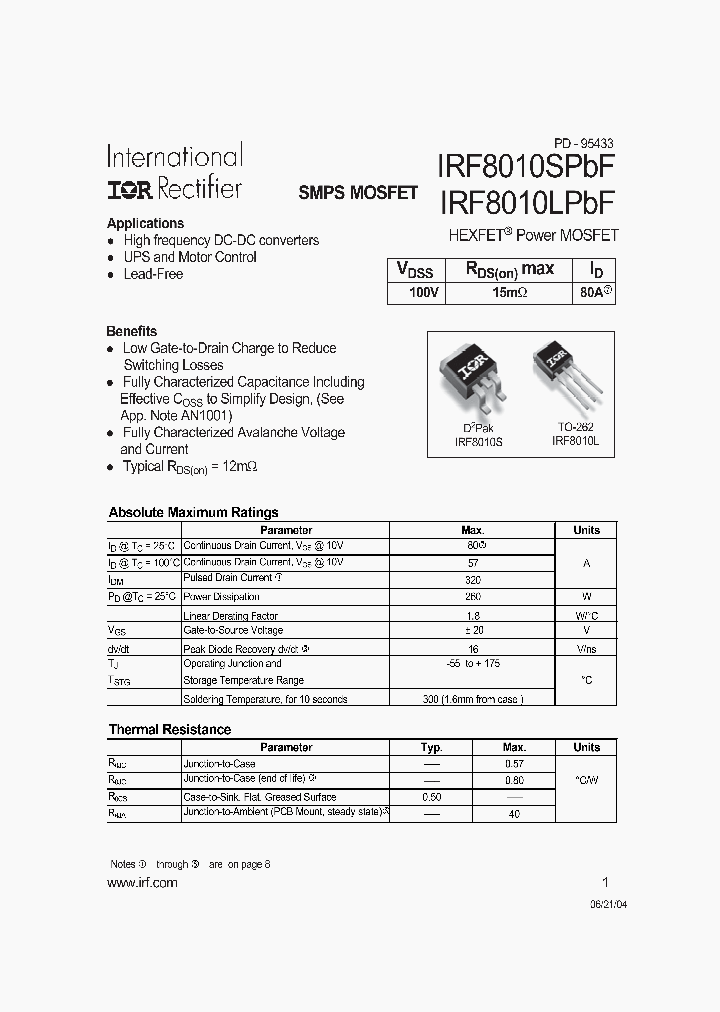 IRF8010S_6613339.PDF Datasheet