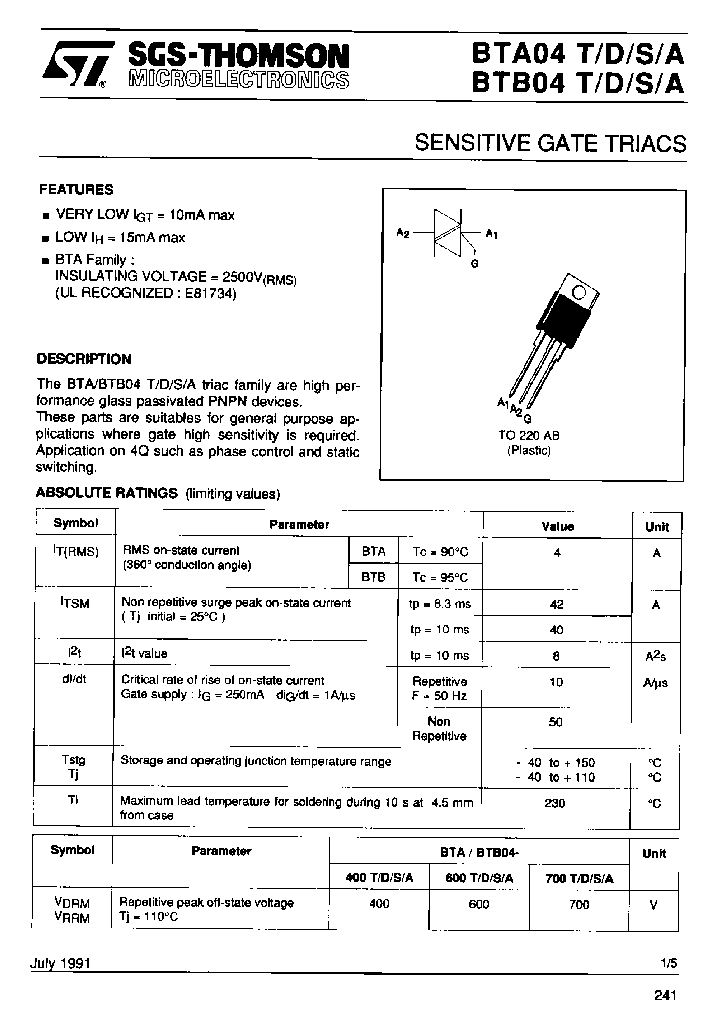 BTA04-400TF5_6624426.PDF Datasheet