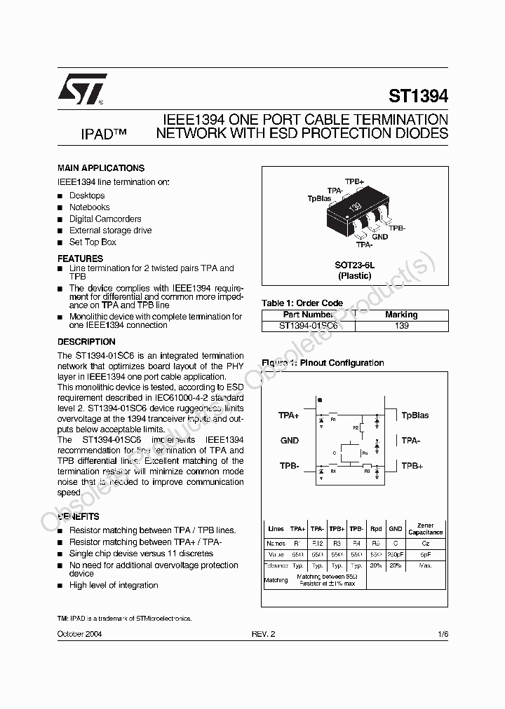 STMICROELECTRONICS-ST1394-01SC6_6630310.PDF Datasheet