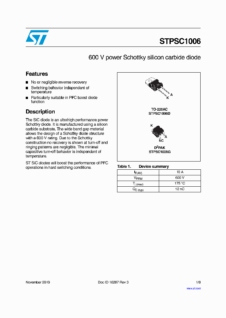 STMICROELECTRONICS-STPSC1006G-TR_6629386.PDF Datasheet