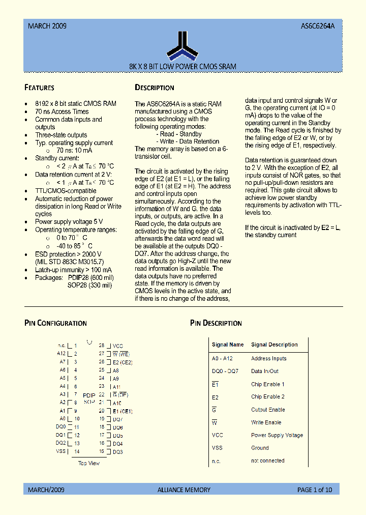 ALLIANCEMEMORYINC-AS6C6264A-70SCN_6632663.PDF Datasheet