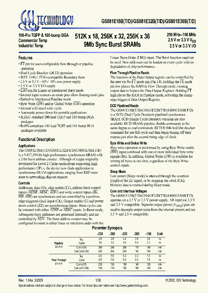GS881E18BT-200IT_6637758.PDF Datasheet