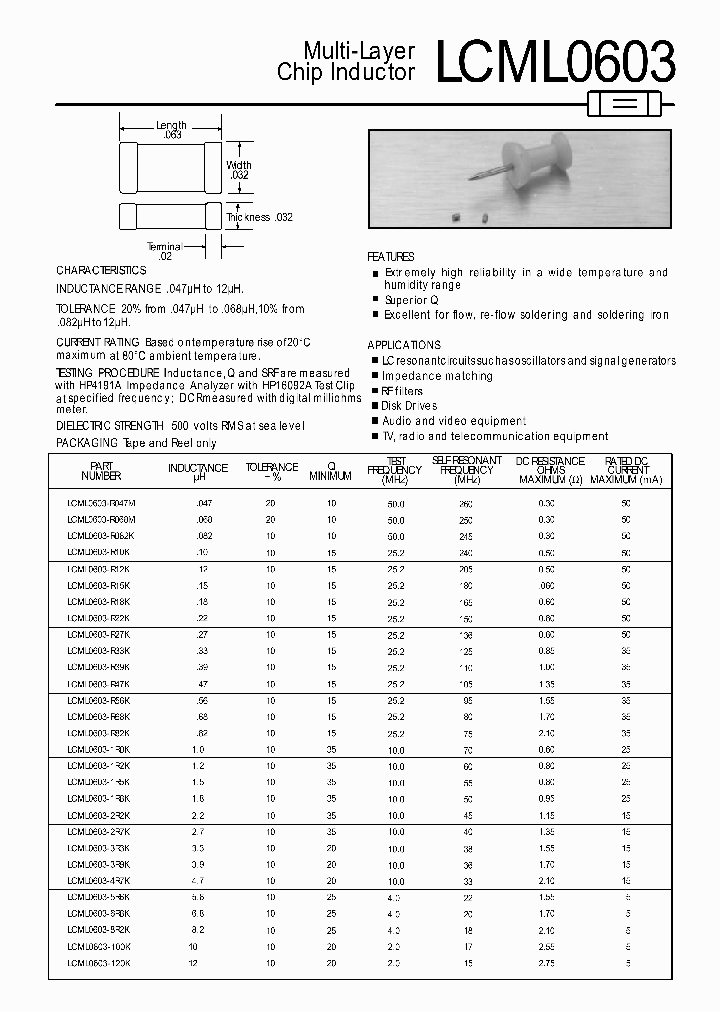 LCML0603-1R2K_6638116.PDF Datasheet