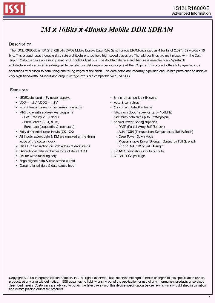 IS43LR16800E-6BLE_6643231.PDF Datasheet