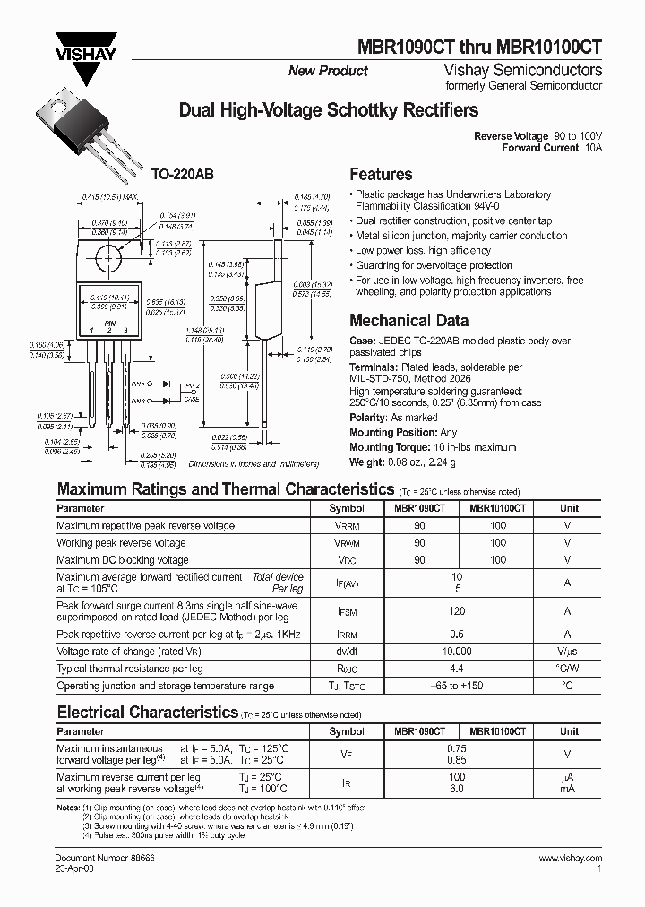 MBR10100CT-E3_6646641.PDF Datasheet