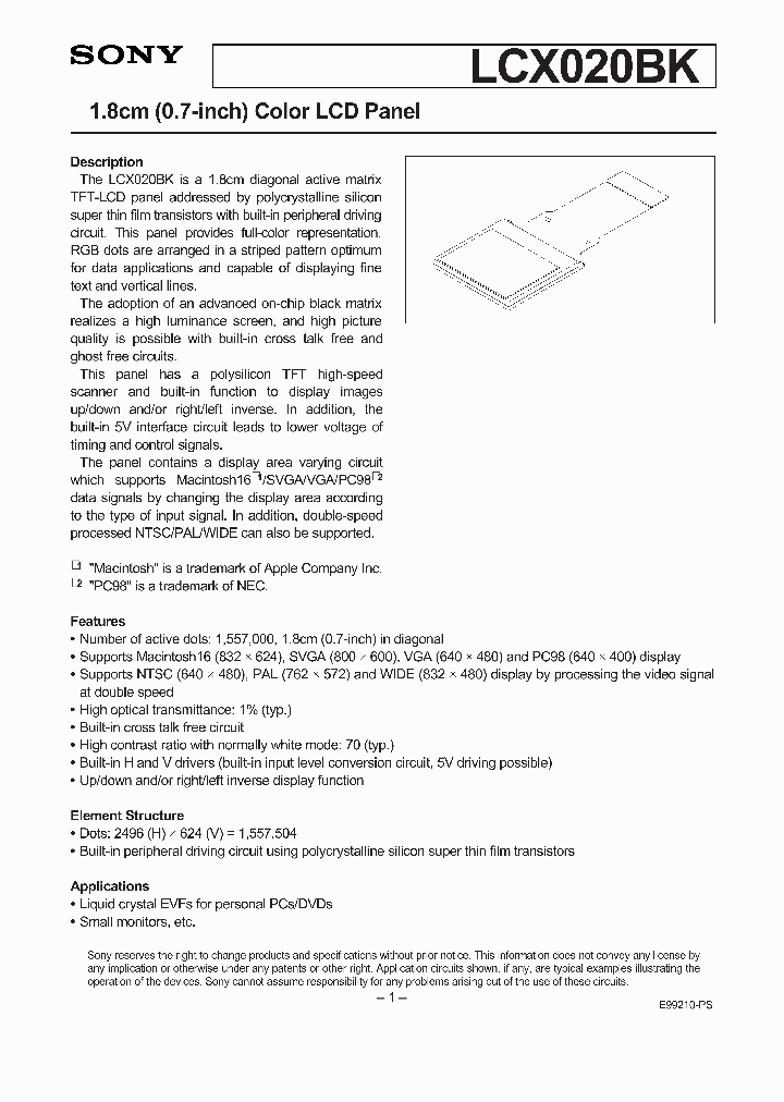 SONYCORPORATION-LCX020BK_6649122.PDF Datasheet