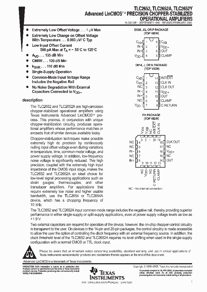 TEXASINSTRUMENTSINC-TLC2652AMJGB_6660100.PDF Datasheet