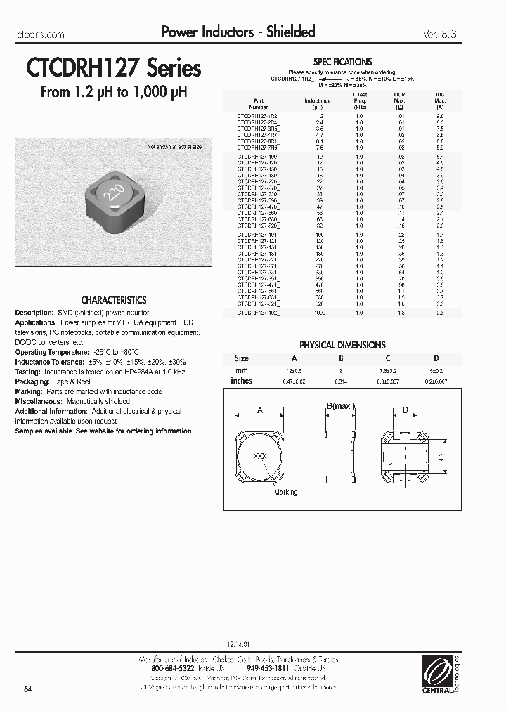 CTCDRH127-4R7J_6662431.PDF Datasheet
