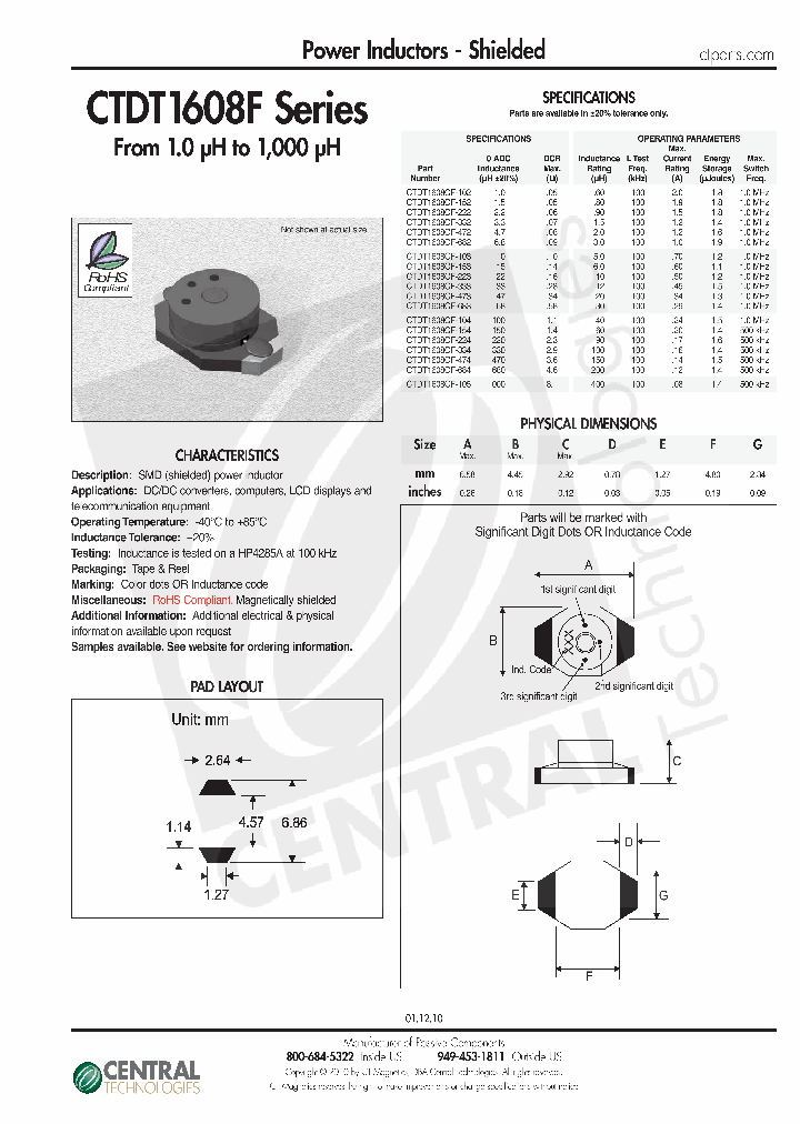 CENTRALTECHNOLOGIES-CTDT1608CF-152_6674376.PDF Datasheet