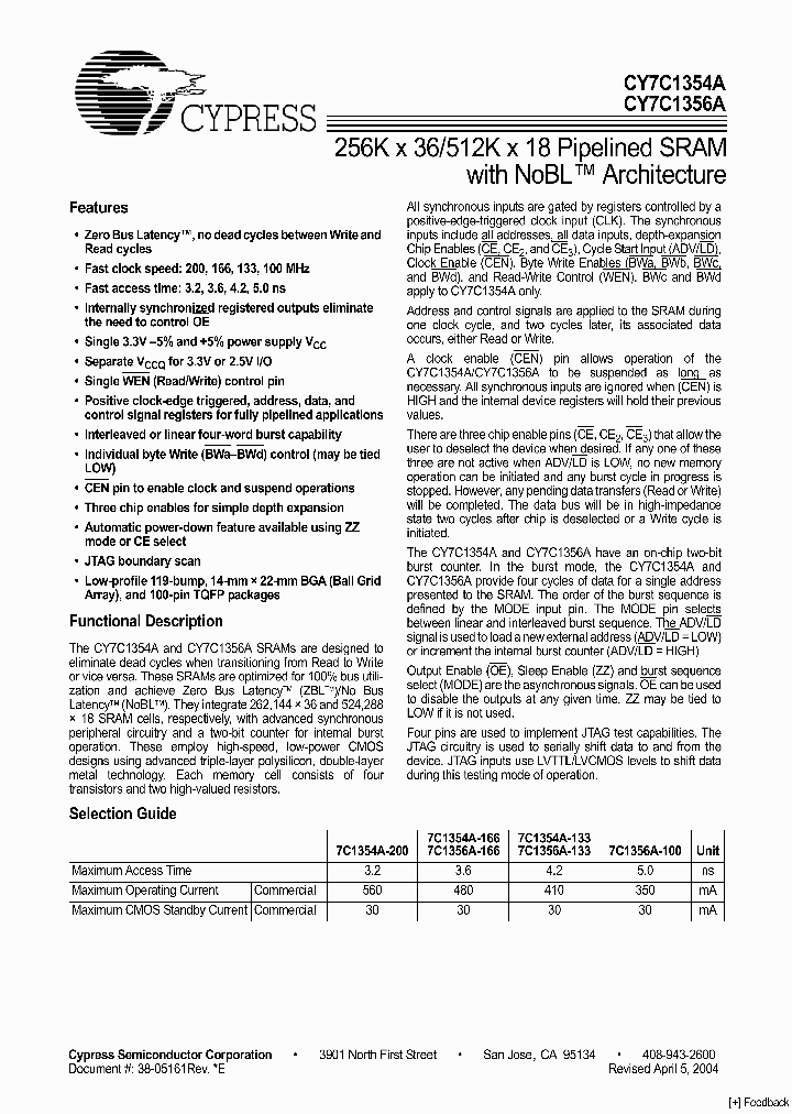 CY7C1356A-166AC_6695602.PDF Datasheet