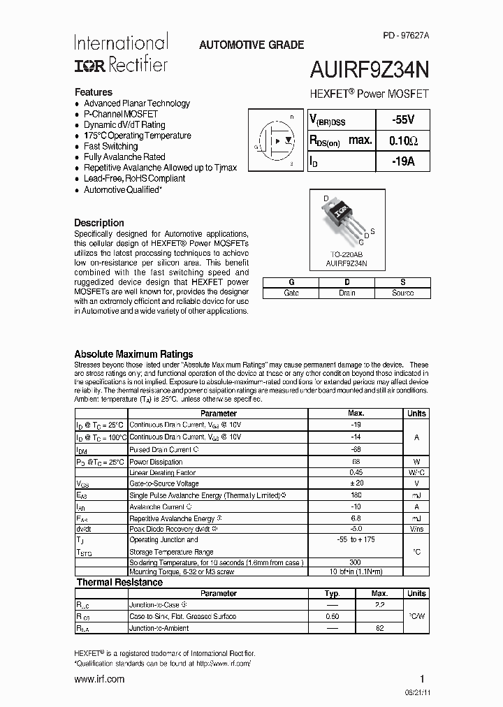 AUIRF9Z34N_6699433.PDF Datasheet