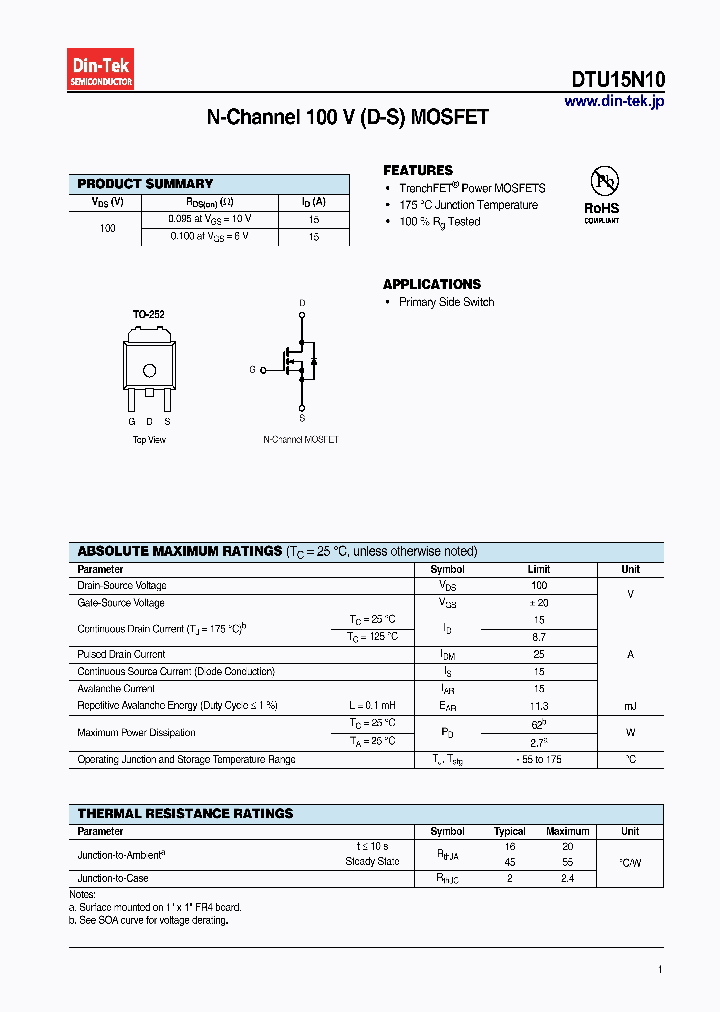 DTU15N10_6927611.PDF Datasheet