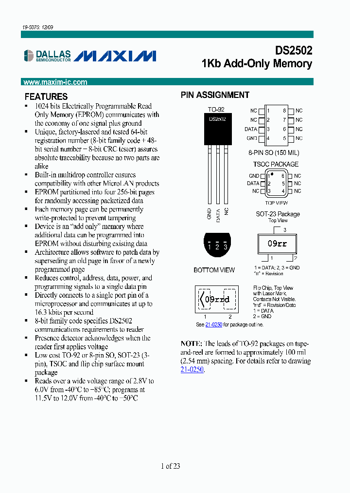 DS2502PTAMPR_6707041.PDF Datasheet