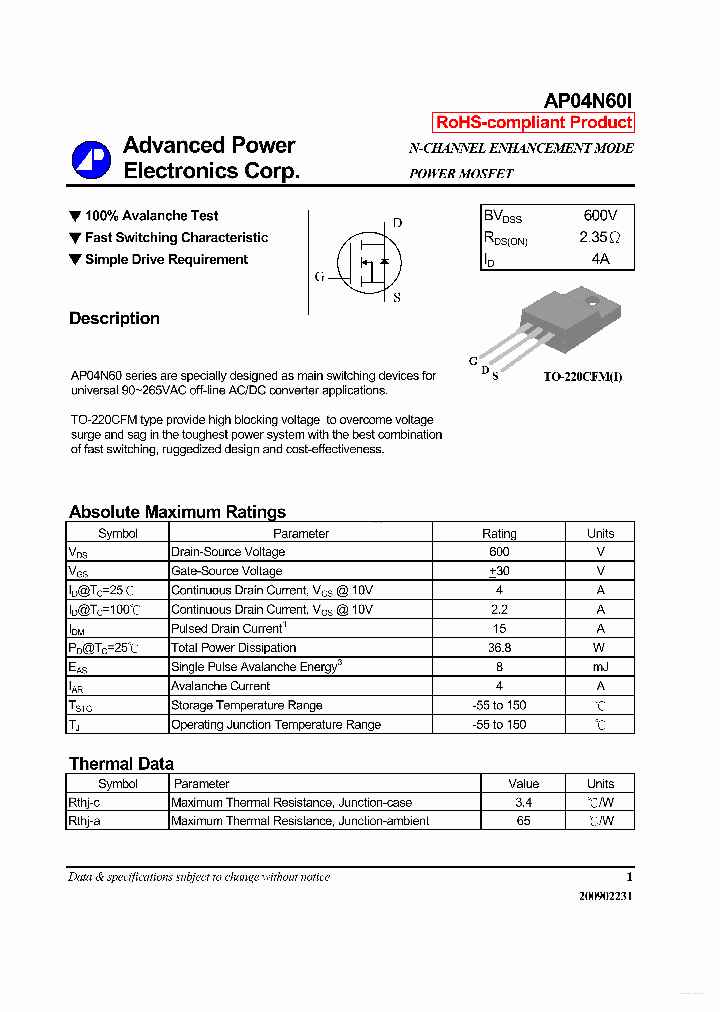 AP04N60I_6931365.PDF Datasheet
