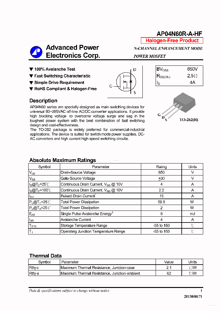 AP04N60R-A-HF_6931367.PDF Datasheet