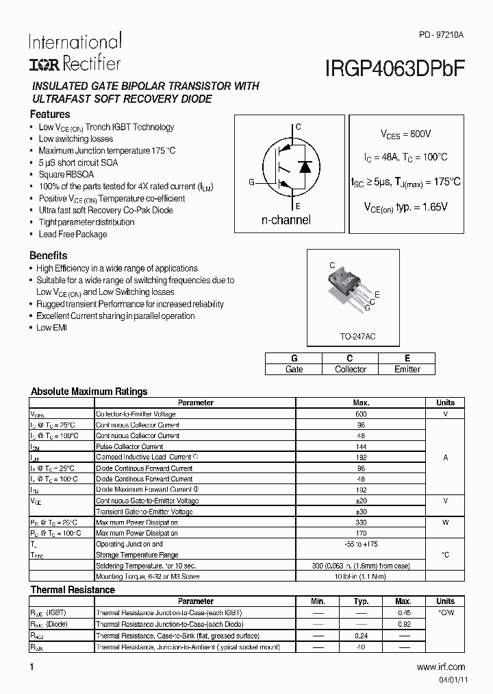 IRGP4063DPBF_6710428.PDF Datasheet
