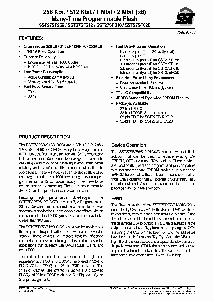SST27SF256-70-3C-PGE_6715007.PDF Datasheet