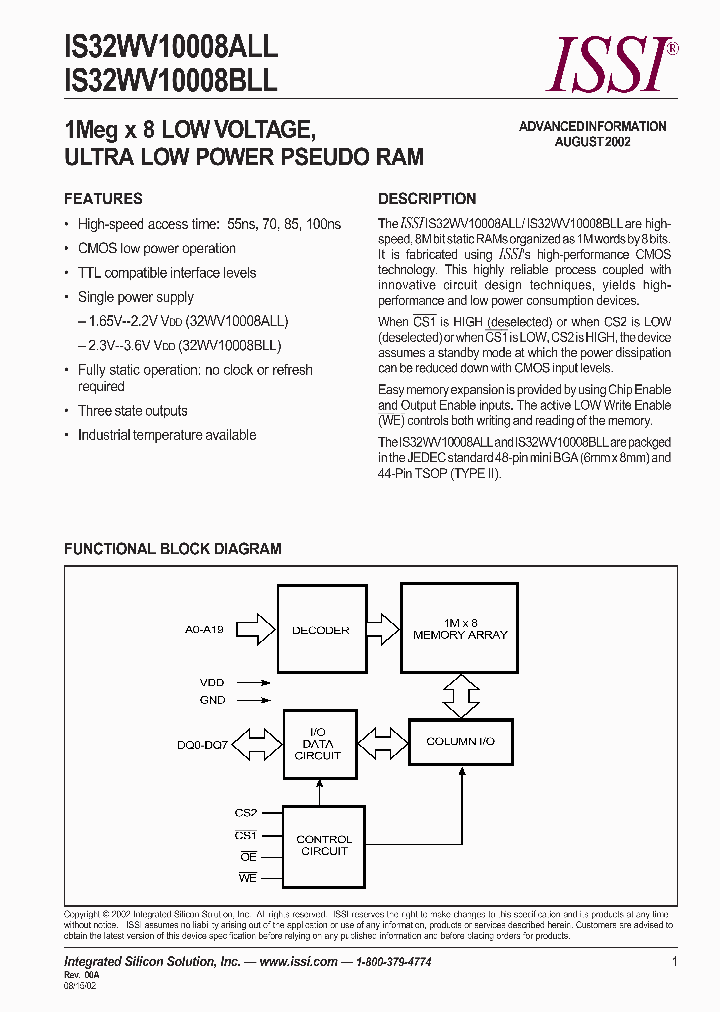 IS32WV10008ALL-85BI_6725972.PDF Datasheet