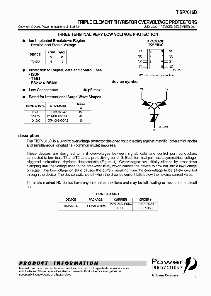 TISP7015DR_6740765.PDF Datasheet