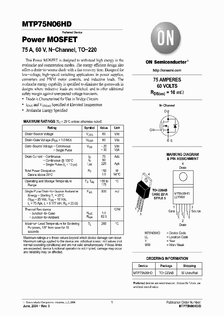 MTP75N06HD_6750802.PDF Datasheet