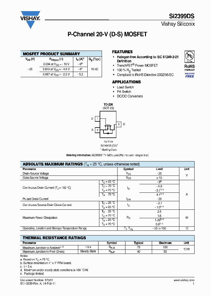 VISHAYSILICONIX-SI2399DS-T1-GE3_6759690.PDF Datasheet